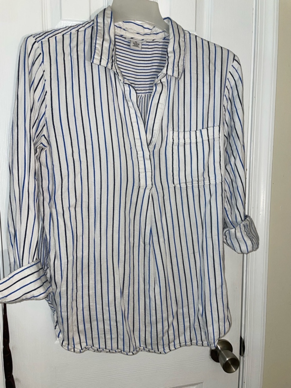 White Buttonless Striped Tunic Shirt